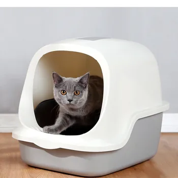 

Pet Cat Litter Box Enclosed Pan Hooded Corner Kitty House with Cover Entry Door Splash Proof Cats Litter Tray Toilet Bedpans