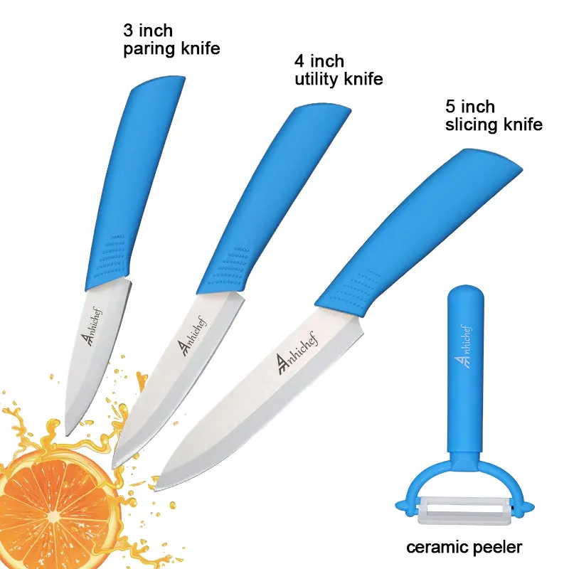 3 Blue Knives Set Кухонные ножи, керамические ножи, поварские ножи, 3 дюйма, для очистки овощей, 4 дюйма, утилита, 5 дюймов, для нарезки, 6 дюймов, поварские ножи, кухонные инструменты, лезвия, ножи для овощей - Цвет: 3 Blue Knives Set