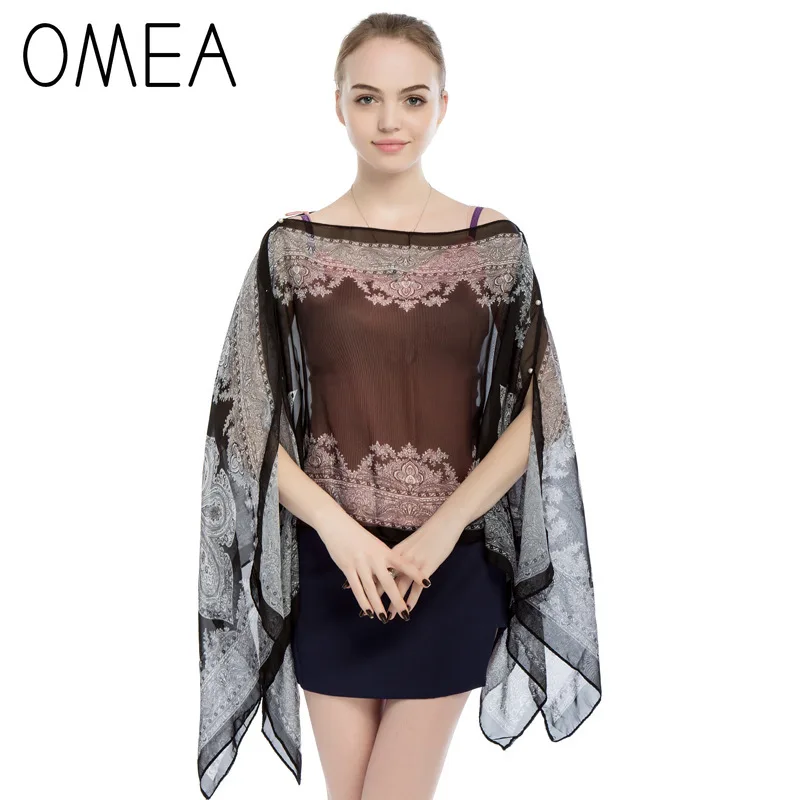 

OMEA Women Ponchos and Capes for UV-proof Summer Driving Poncho Women Shawl Pullover Poncho for Riding Femme Chiffon Thin Scarf