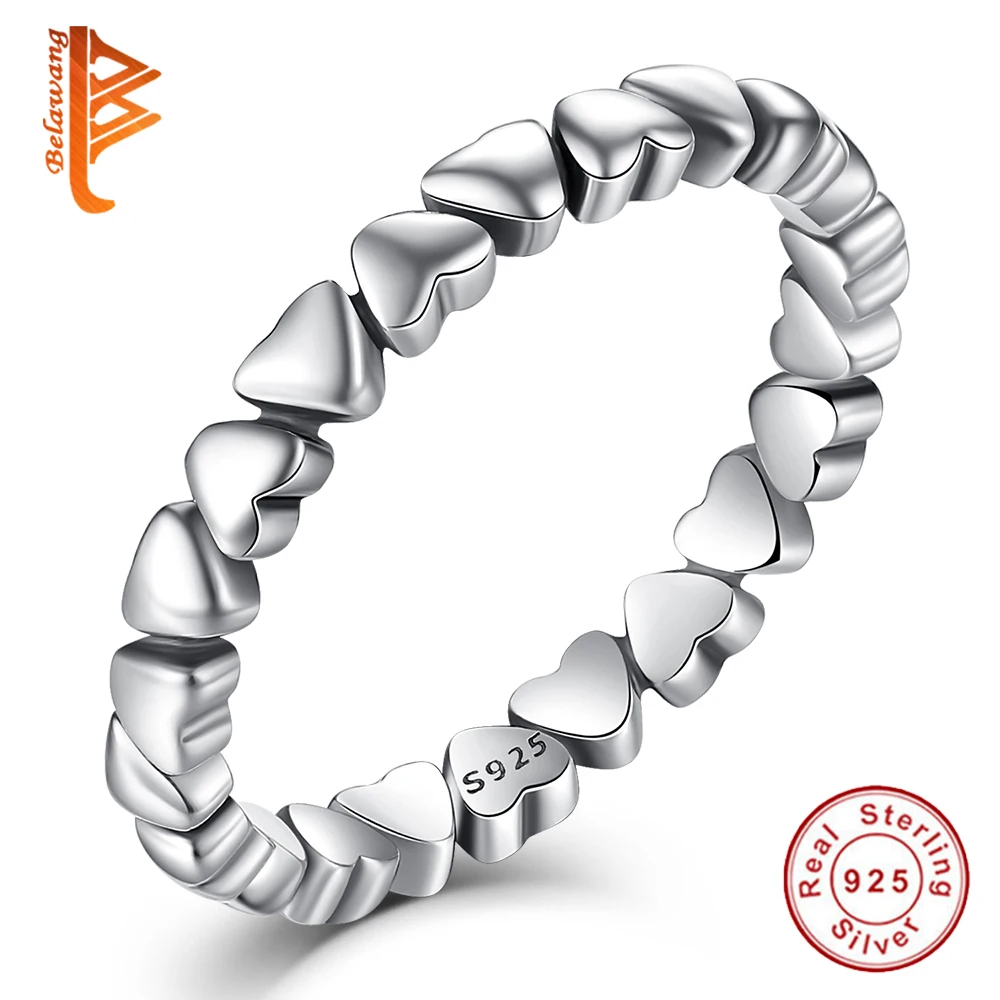 BELAWANG уникальное штабелируемое кольцо на палец «любовь навсегда» сердце подлинные 925 пробы серебряные кольца Свадебные Элегантные ювелирные изделия