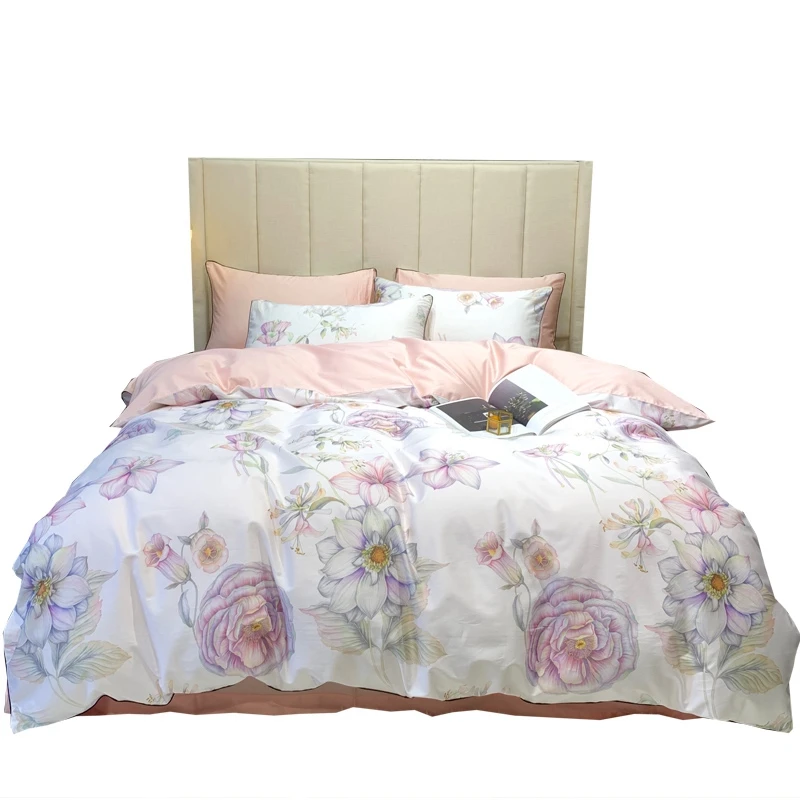 Pink Rose Bed Set 2019 New Egyptian Cotton Bed Linen Sheet Floral