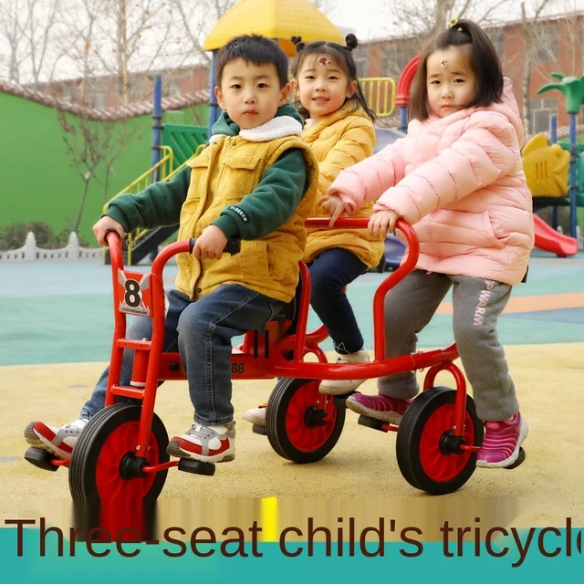 LazyChild Kindergarten Children's Tricycle Three-person Bicycle Preschool Stroller Manned Bicycle 2021 New Dropshipping 2