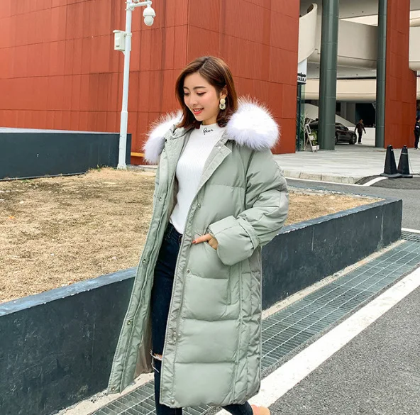 Зимний стиль Dongdaemun средней длины пуховик женский длинный выше колена воротник из натурального меха модное толстое пальто