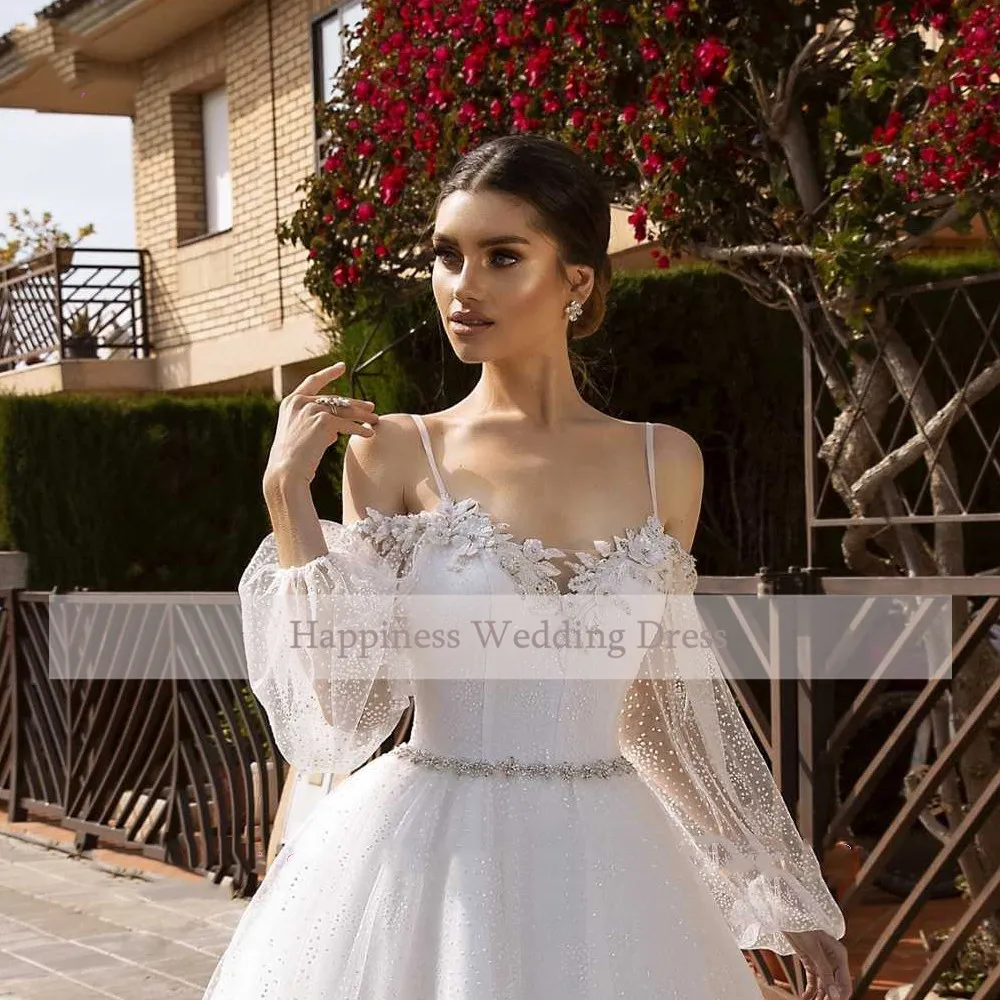 Booma-Long-Sleeve-Lace-Wedding-Dress-2019-Sparkly-Shiny-Tulle-Bride-Gowns-Boho-Princess-Vestido-De (2)