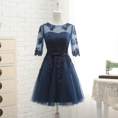 Short MNZ-M808# три стиля длинных серых платьев средней длины с коротким рукавом весенние кружевные платья подружки невесты свадебное платье для выпускного вечера девушка - Цвет: Short