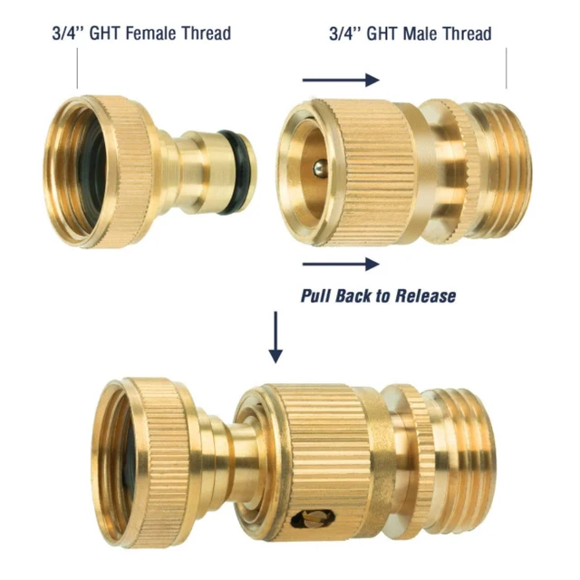 Kerti Tömlő Gyors Csatlakozó, Szilárd Sárgaréz 3/4 "1/2" Szabványos Adapter-Öntözőképes Szál Easy Connect No-Szivárgás (1Female+1Male) - Image 3
