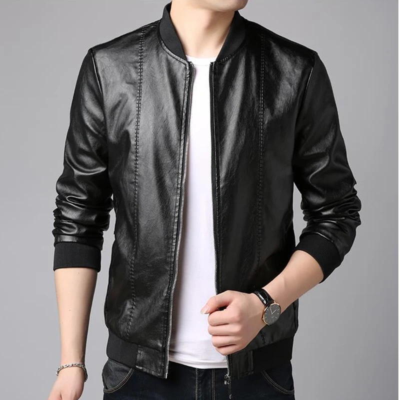 Chaqueta informal de cuero con cremallera para hombre, ropa de ocio para motocicleta, corta y ajustada, otoño e invierno, 2020