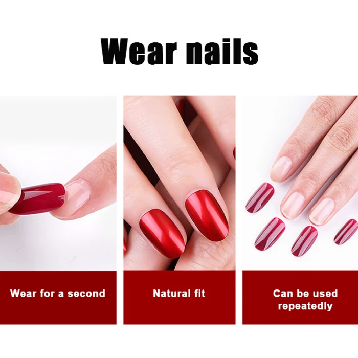 Hot sale 24pcs Reusable Stick-On Nails Tips Removable Wearable Fake Nail Manicure Accessories Kits fre