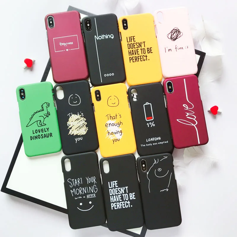 EKONEDA Matte Phone Case For iPhone 6 6S 7 7Plus 8 8Plus X XS Max Cute Words Patterned Plastic Cover Coque For iPhone 7 Case