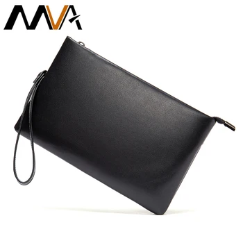 

MVA Mens Clutch Genuine Leather Mens Phone Wallet Zipper Pocket Business Casual Man Clutch Bag For 6 Card Slots Passport 7427