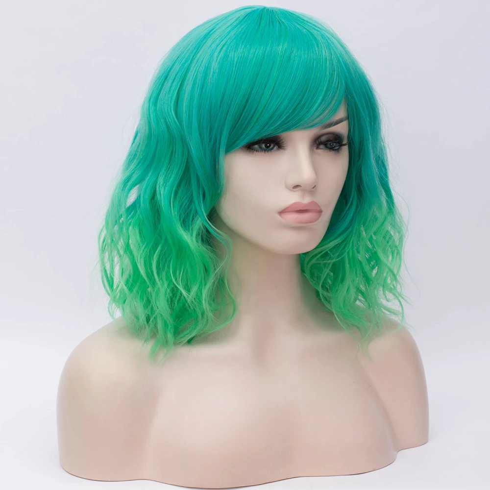 Similler, два тона, женский короткий кудрявый синтетический парик с челкой, Омбре, многоцветный, синий, фиолетовый, зеленый, розовые парики для косплея