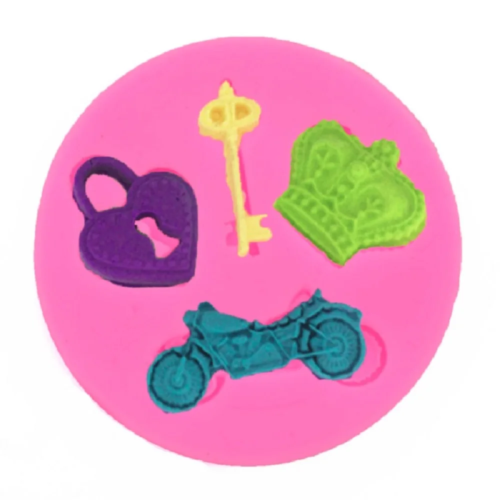 1pc Mini crown motorcycle lock key chocolate cake decoration tools DIY fondant silicone mold Polymer Clay Resin Candy | Дом и сад
