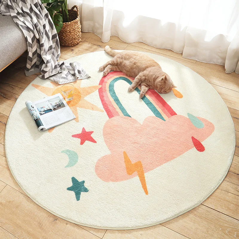 Photo Product Cartoon Round Kids Bedroom Carpets Lamb Cashmere Home Living Room Non-Slip Carpet Sofa Tatami Bedside Rugs Baby Crawling Mat