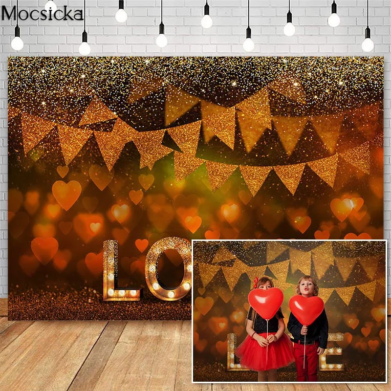 

Mocsicka Valentine's Day Glitter Bokeh Photography Backdrops Neon Love Banner Decor Birthday Photo Props Studio Booth Background