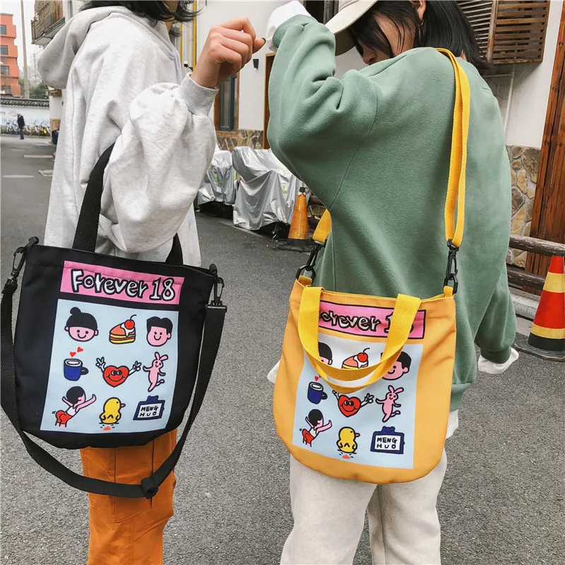 

Super Meng Cute Cartoon Printed Shoulder Bag Wearable Canvas Bag Charm Shoulder Bag Urban Style Leisure Bag