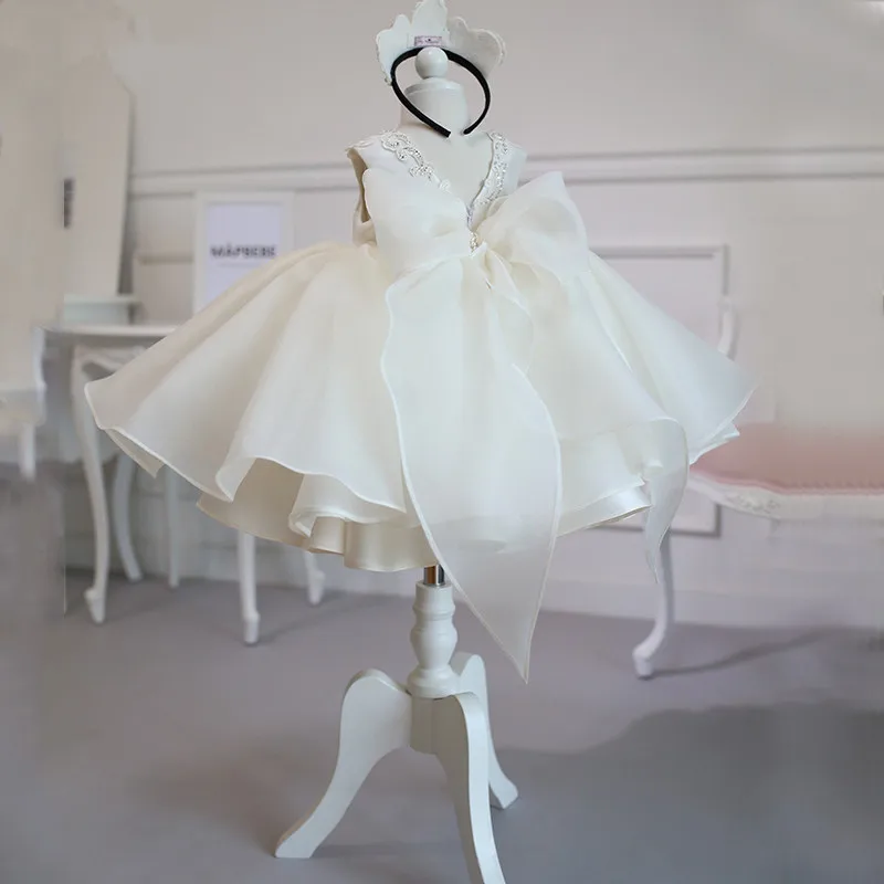 화이트 투투 세례 공주 생일 파티 어린이 침례 소녀 옷 핑크 여름 드레스 Vestidos 1 년