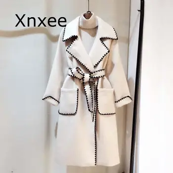 

Autumn And Winter New Casual Fashion Women Jacket Loose Plus Solid Color Wavy Side With Wool Coat