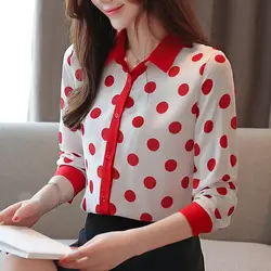 Корейские модные женские шифоновые блузки рубашка элегантные женские блузы в горошек рубашка плюс размер женские рубашки женские топы и