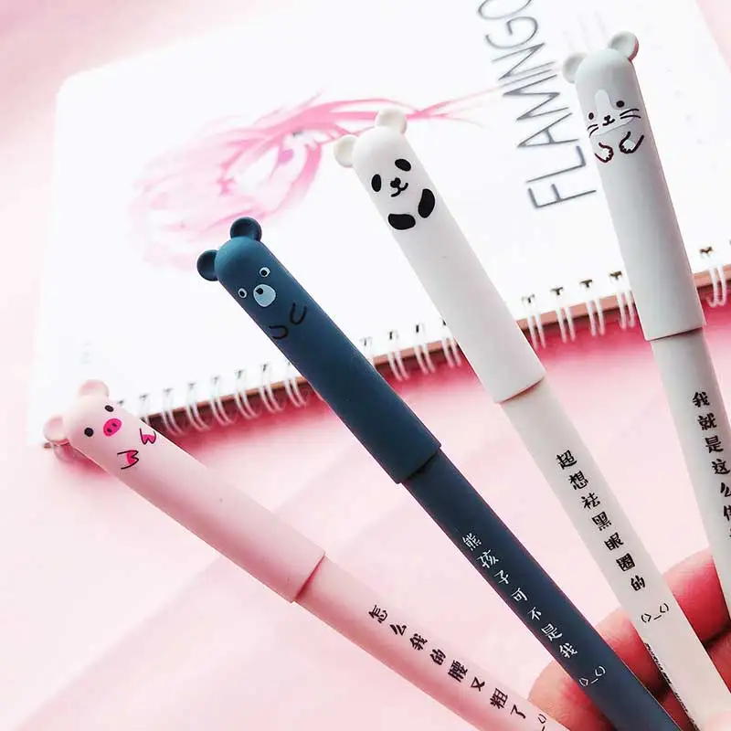 4 шт 0,35 мм Kawaii стирающиеся ручки для школьных принадлежностей милый медведь панда розовая свинья кошка ручки моющиеся ручки гелевая ручка Сменные стержни подарок