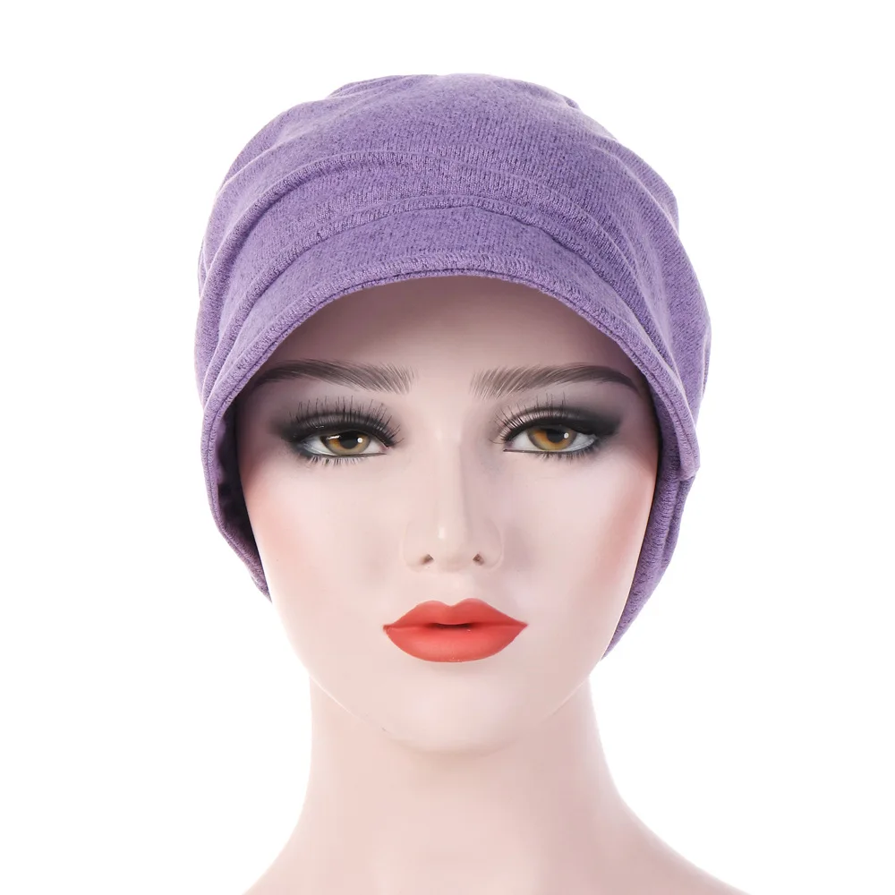 beanie skully hat 2022 New Turban Cap For Women Plain Brim Hats Stretch Chemo Loss Head Wrap Beanie Casual Head Wrap Warm Windproof rolled up skully hat
