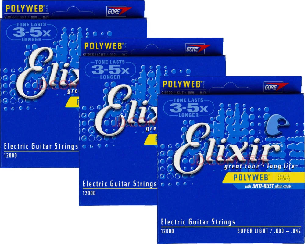 3 Sets Elixir Polyweb Nanoweb Coating ANTI-RUST plain steels Electric Guitar Strings