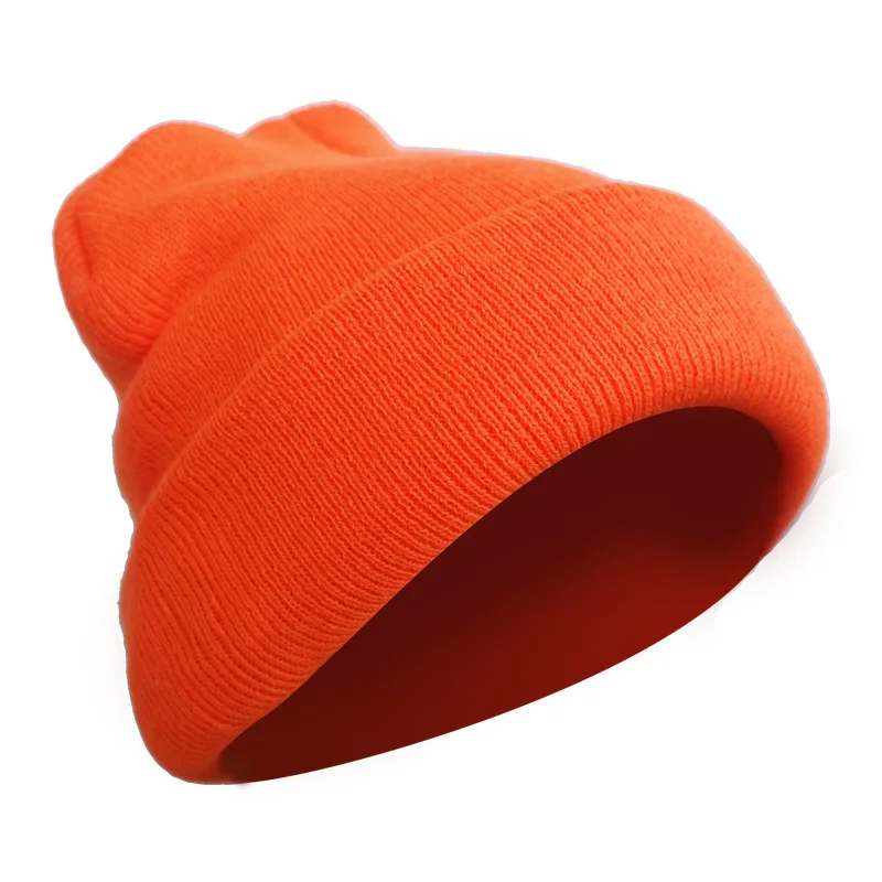 Мужская зимняя шапка Skullies, шапки бини, вязанные плюс бархатные Лоскутные цветные кепки, мужская шапка Gorro, утолщенная теплая шапка - Цвет: orange