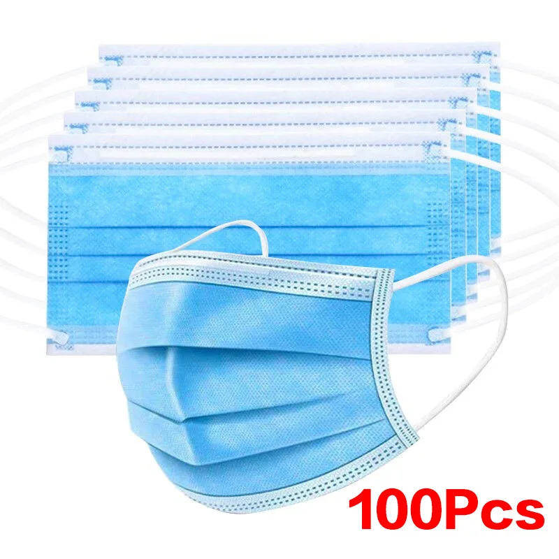 

100Pcs Disposable Mask 3 Layer Ply Filter Mouth Face Mask Dust Meltblown Mouth Masks 50 Pcs