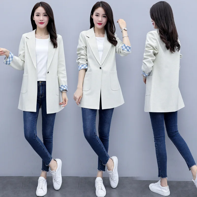 

Suit Fold-down Collar Long Sleeve Cool Able Elegant Simple Versatile 2019 Autumn Fashion