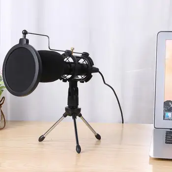 

Professional Microphone Condenser Foldable Adjustable Microphone with Desktop Tripod Windscreen Filter 170*32*32mm