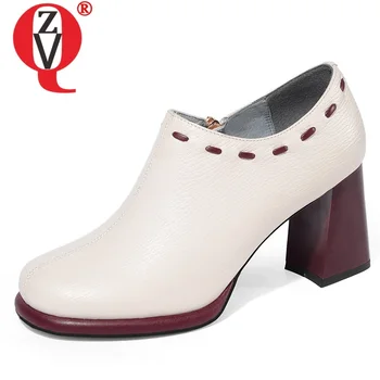 

ZVQ autumn new fashion women pumps outside high heels square toe handmade genuine leather women shoes drop shipping size 33-43