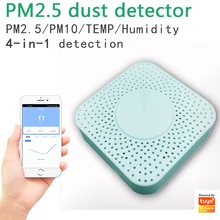 Tuya – capteur de qualité de l'air, 4 en 1, WiFi, PM25, PM10, détecteur de température et d'humidité, pour maison connectée