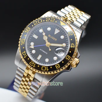 

BLIGER 40mm Luminous Sapphire Ceramic Bezel GMT Automatic Movement Men's Watch Two Tone Gold