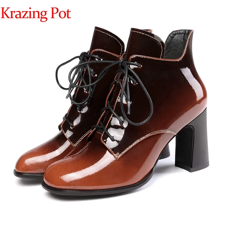 

Krazing pot microfiber patent leather round toe gradient color high heel lace up gorgeous dress dating career Chelsea boots L7f6