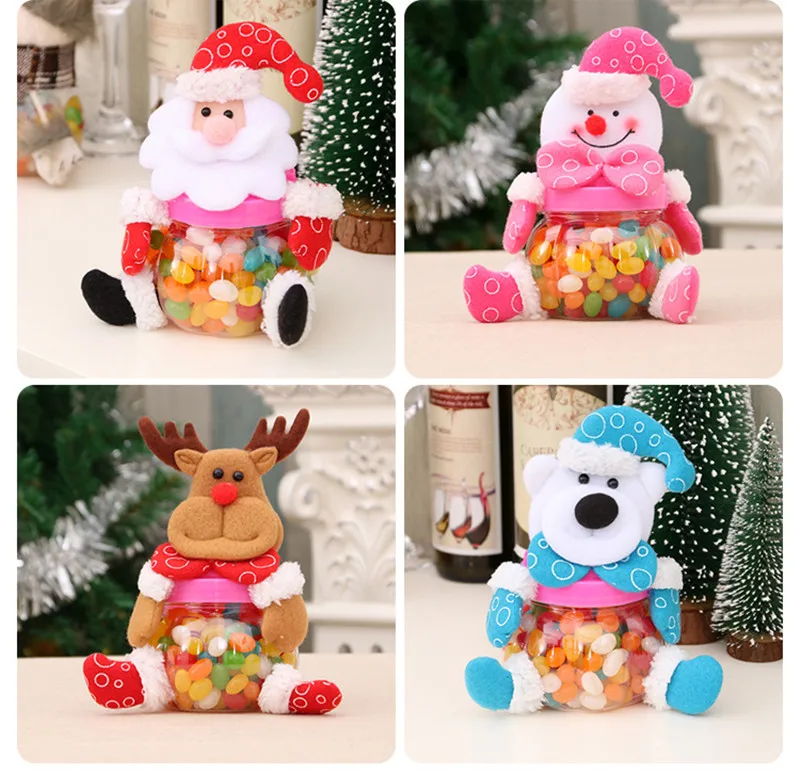 Cute Christmas Candy Cans Biscuit Food Storage Bottle Santa Claus children Gift Bag Christmas Party Window Table Decoration