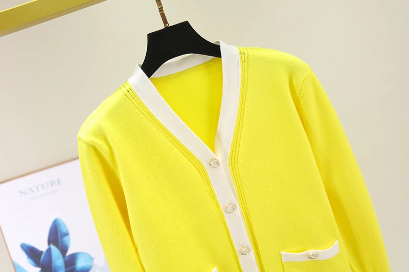 Новое весеннее платье года с небольшим ароматом, Свободный вязаный кардиган с v-образным вырезом, Женская цветная куртка и sweater-0m930