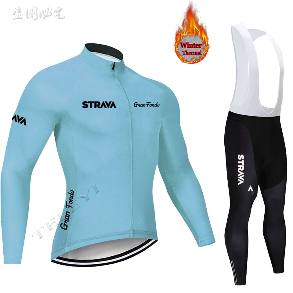 STRAVA Зимние флисовые утеплённые велосипедные Джерси комплект велосипедный костюм Одежда для велоспорта Одежда с длинными рукавами Ropa Ciclismo Uniformes - Цвет: 17
