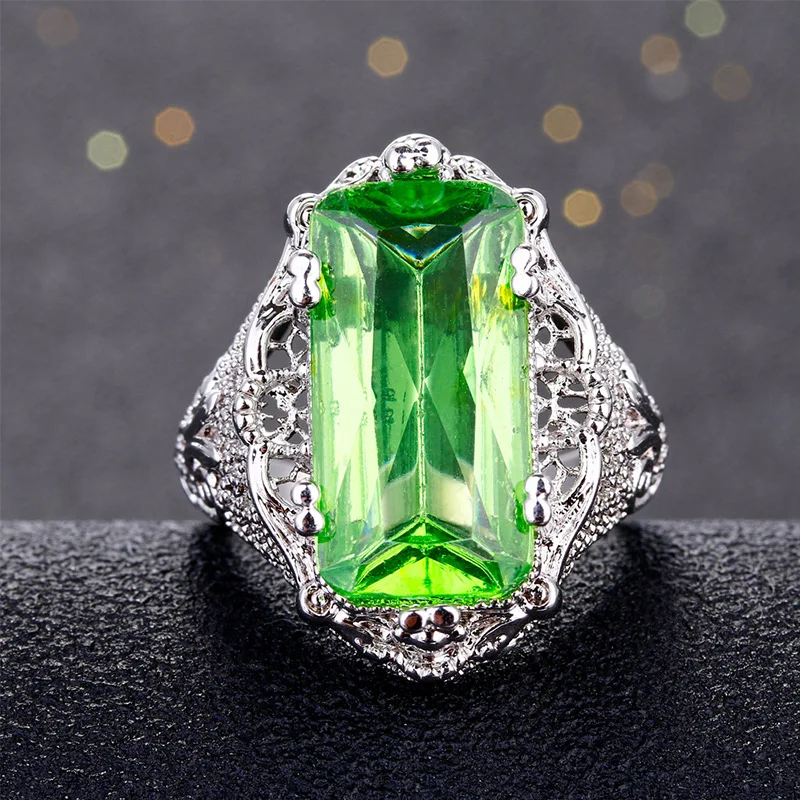 Bague Ringen, роскошное кольцо для женщин, Стерлинговое серебро 925, ювелирное изделие, геометрические драгоценные камни, прямоугольник, зеленый циркон, Женский Подарок на годовщину