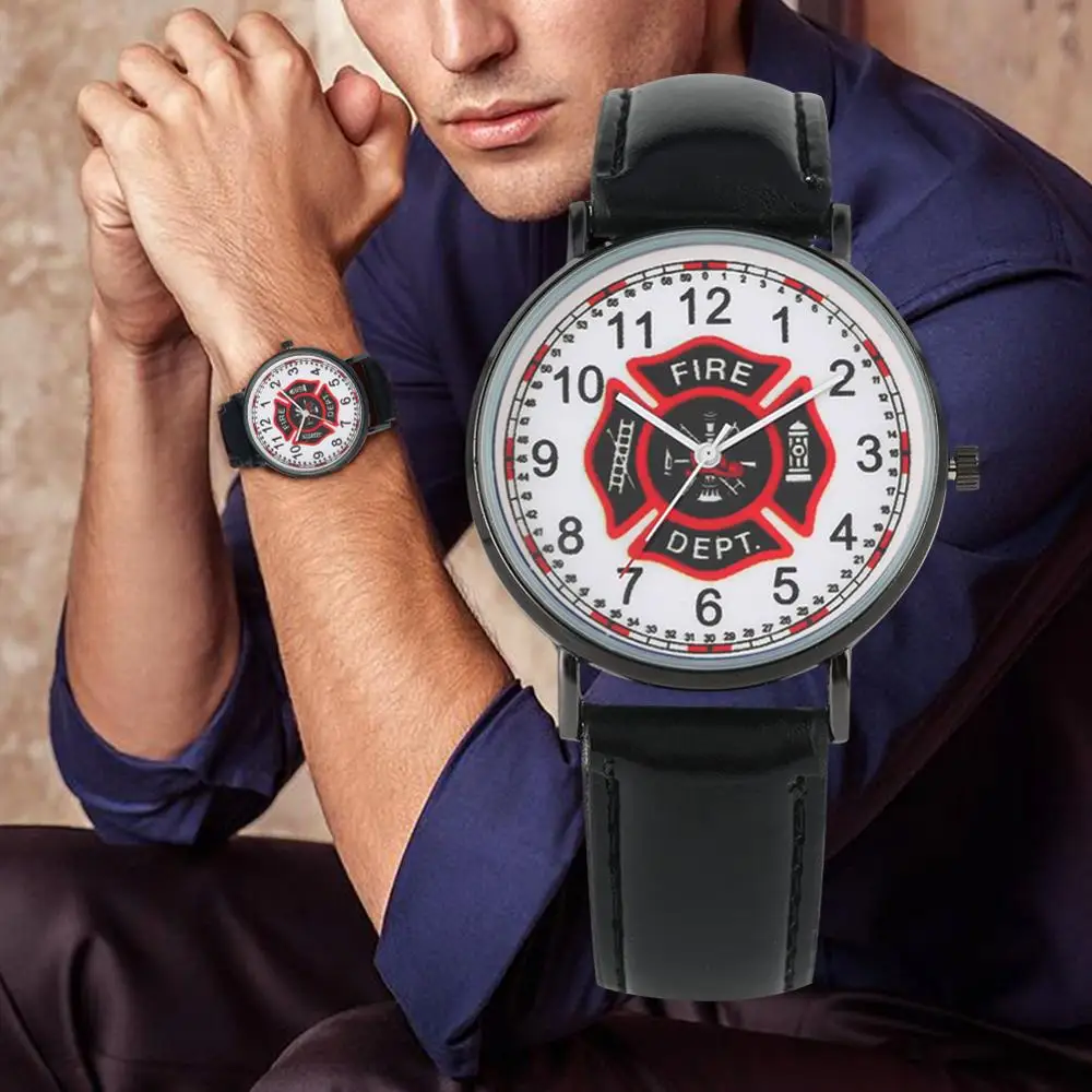 Часы с логотипом пожарной команды Классические кварцевые наручные часы кожаным