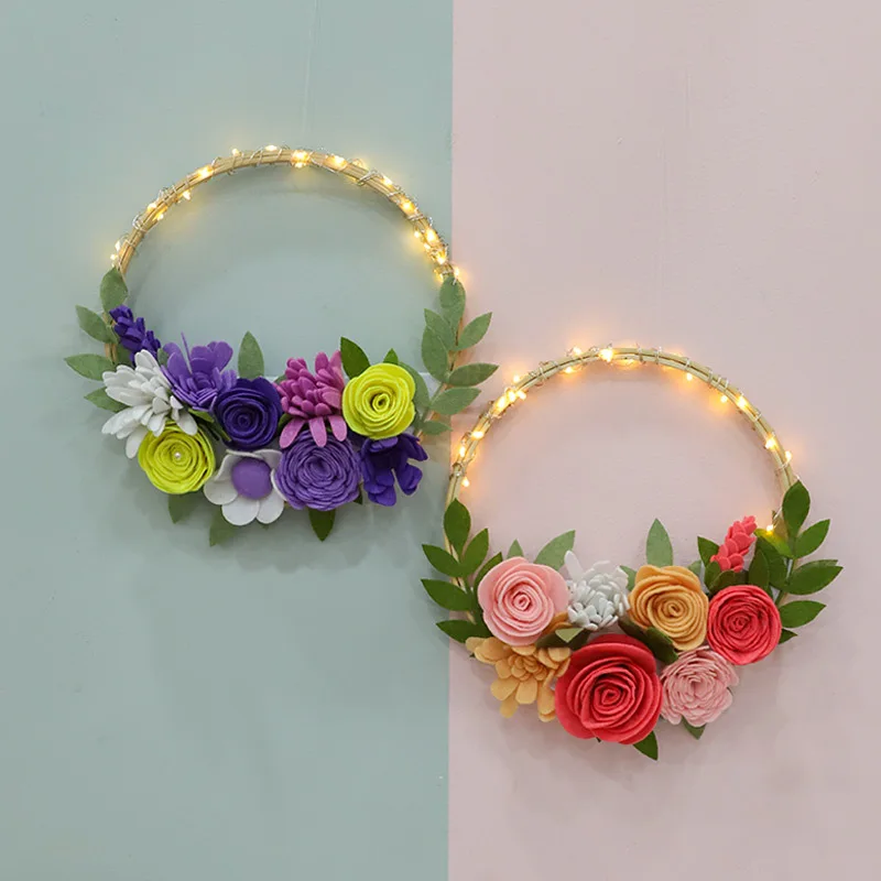

Easy DIY Handmade Non-woven Felt Making Kit Flower Wreath with Bamboo Hoop Sewing Material Package Handcraft Gift Home Decor