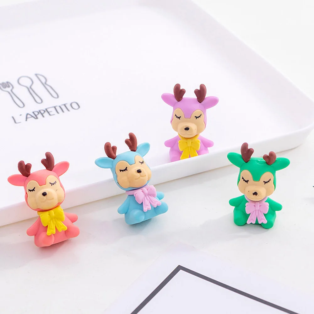 

4 Pcs/lot Cartoon Colorful Animal Deer Elk Eraser Rubber Pencil Erasers School Office Supply Gift Stationery