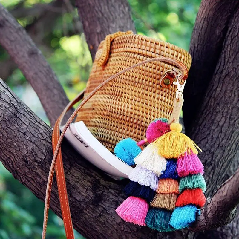 Красочные Boho Pom кисточкой сумка Шарм брелок(стиль