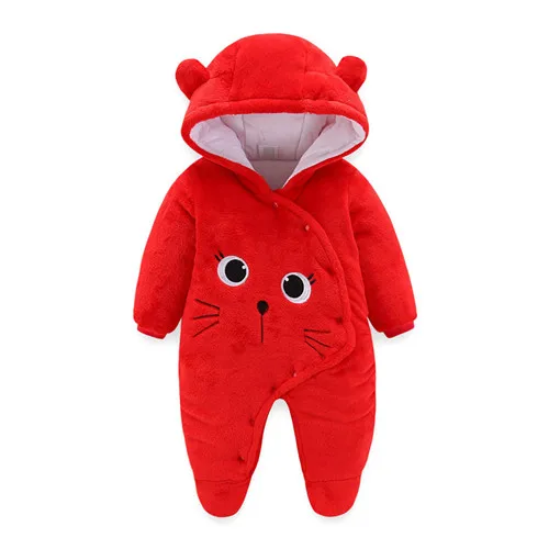 red cat Одежда для маленьких девочек зимняя толстовка с капюшоном для новорожденных, детские комбинезоны из полиэстера, комбинезон для маленьких мальчиков, верхняя одежда для альпинизма, комбинезон для малышей от 3 месяцев до 12 месяцев - Цвет: red cat