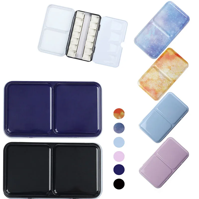 Empty Watercolor Paint Palette Tin Storage Box Color Mixing Iron Paint Tray  with Half/Full Pans For Painting Art Supplies