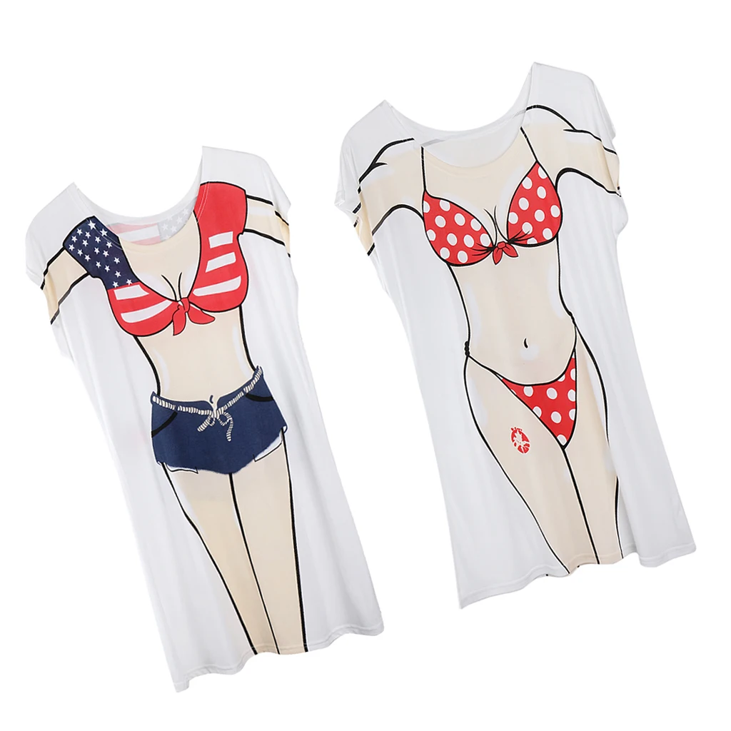 2 Pieces Women’s American Cowboy Dot Summer Beach Bikini Cover-up T-shirt Tee Top Birthday Hen Night Souvenir Pajamas