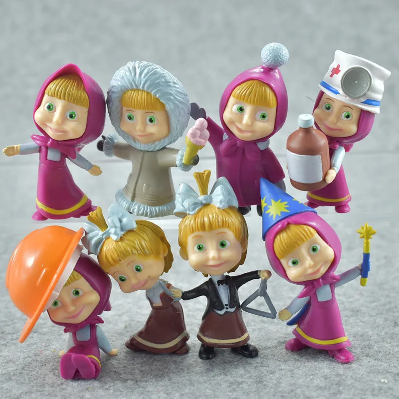 

8 pieces/set Russia Masha toy Creative nurse bear doll gift for kids Cake decoration Children's Day gift home decoration moldel