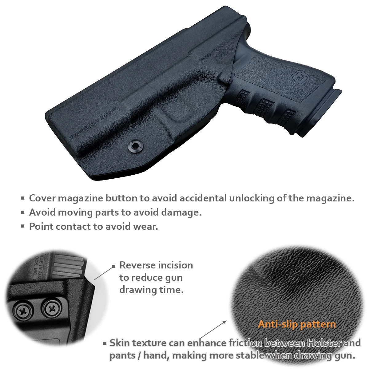Glock 19 Holster IWB Kydex Holster Fit Glock 19 19X / 23 / 25 32 45 (Gen 3 4 5)
