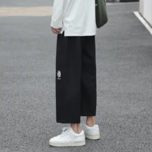 Mens Wide Leg Pants for Men Clothing Japanese Baggy Streetwear Embroidery Trousers Drawstring Sweatpants Men Ankle-Length Pants
