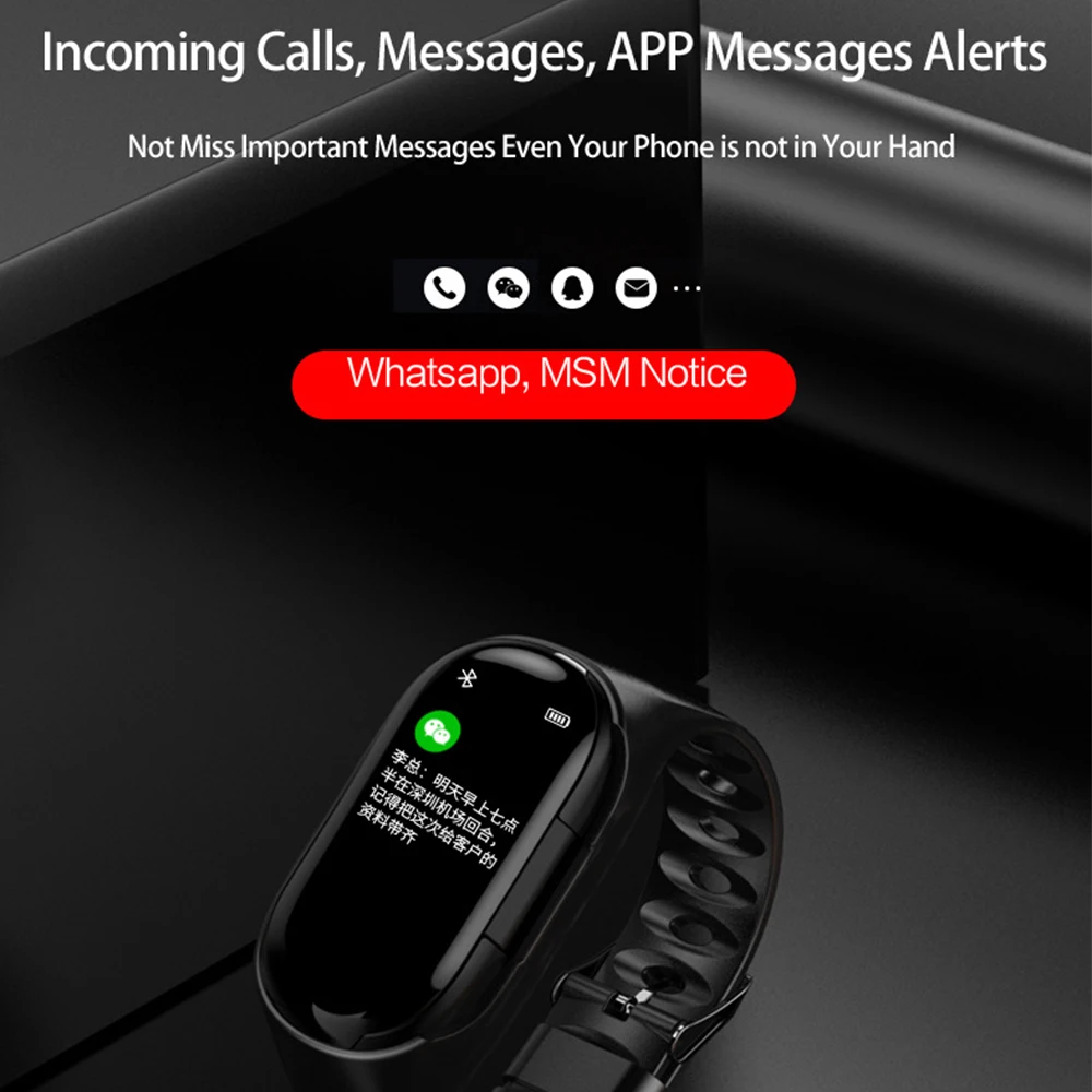 Умные часы M1 с bluetooth-наушником, трекер здоровья, шагомер, фитнес-браслет, умный браслет с беспроводными наушниками, 2в1