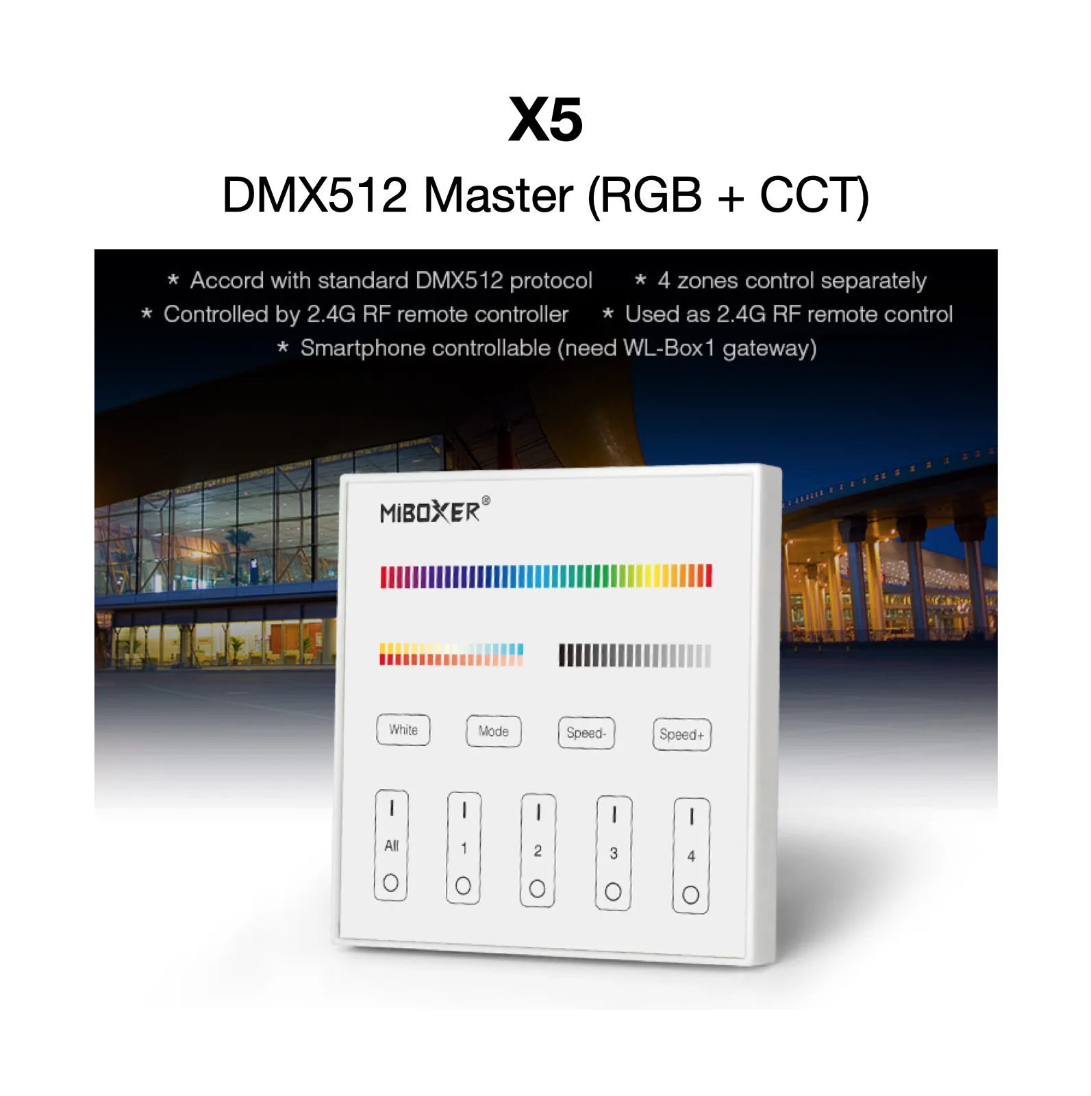 X5 DMX512 Master (RGB + CCT) AC100 ~ 240V 4 зоны 2 4G RF пульт дистанционного управления и смартфон