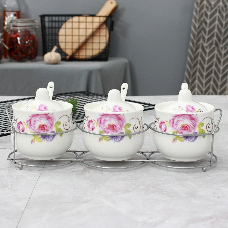4Pcs Direct marketing garden flower creative ceramic seasoning jar home hotel kitchen seasoning storage decoration supplies - Color: as the picture shows